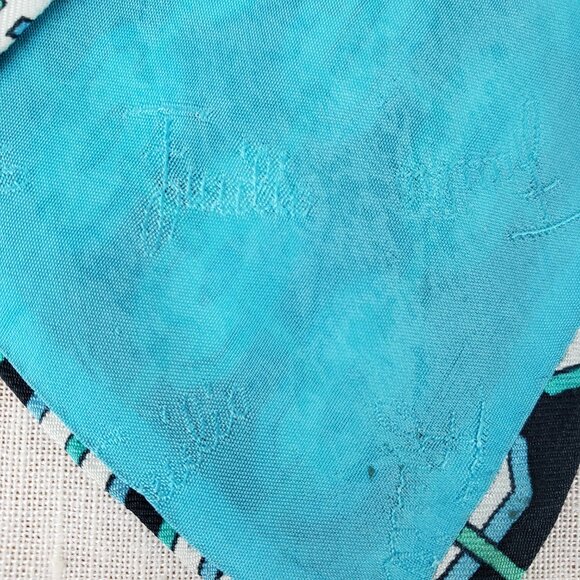 Emilio Pucci Silk Tie Black Teal Geometric Vintage Italy Saks Fifth Ave - Picture 5 of 7